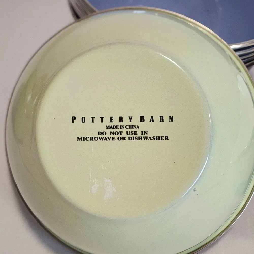 Pottery Barn Enamelware Bowls Set of 9 Pastel Green Blue White Metal Farmhouse
